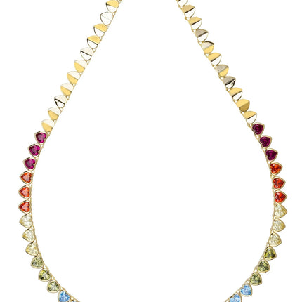 Heart Garland Rainbow Gemstone Necklace Gold