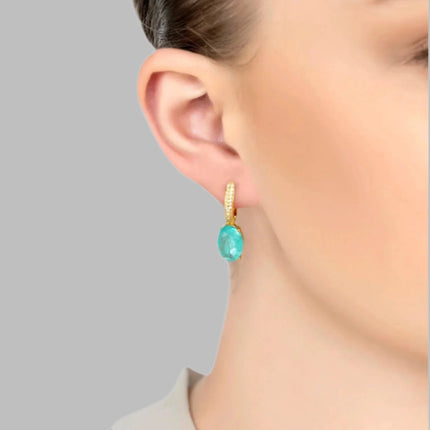 Alexandra Oval Drop Earrings Gold Paraiba Tourmaline