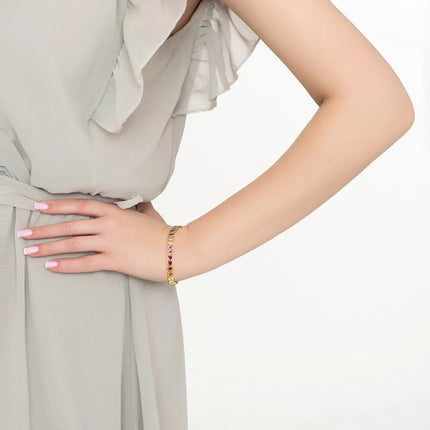 Heart Garland Tennis Bracelet Multicoloured Gold