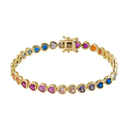 Heart Garland Tennis Bracelet Multicoloured Gold