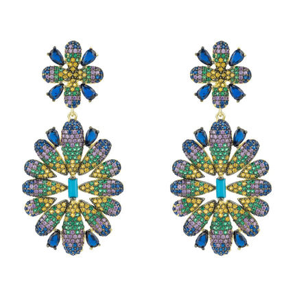 Babylon Multicoloured Flower Drop Earrings Gold