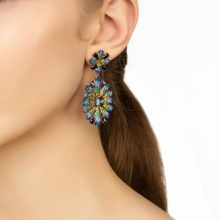 Babylon Multicoloured Flower Drop Earrings Gold