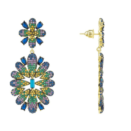 Babylon Multicoloured Flower Drop Earrings Gold