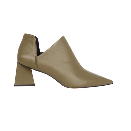 Maranta Olive Sheepskin Ankle Boots – 6.3cm Pointed Block Heel