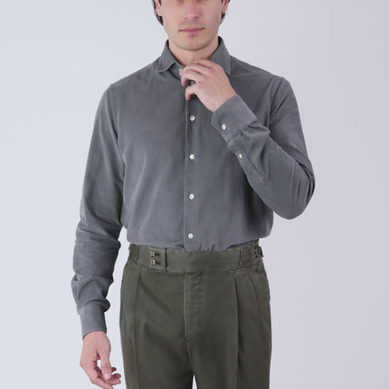 Gray Velvet Shirt 100% Cotton Autumn Winter