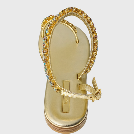 Sorrento Sandals – Gold Leather With Swarovski Crystals