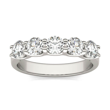 AGI Certified 1 1/4 CTW Round Lab Grown Diamond (G/Vs) Five Stone Anniversary Band in 14K White Gold