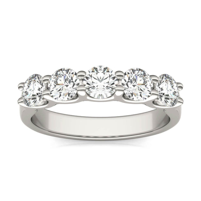 AGI Certified 1 1/4 CTW Round Lab Grown Diamond (G/Vs) Five Stone Anniversary Band in 14K White Gold