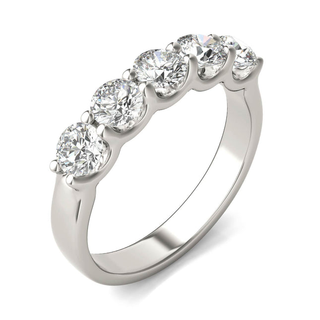 AGI Certified 1 1/4 CTW Round Lab Grown Diamond (G/Vs) Five Stone Anniversary Band in 14K White Gold