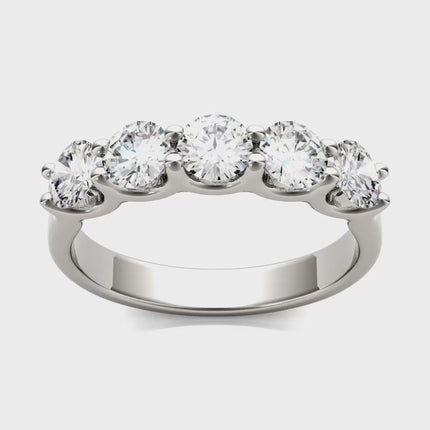 AGI Certified 1 1/4 CTW Round Lab Grown Diamond (G/Vs) Five Stone Anniversary Band in 14K White Gold