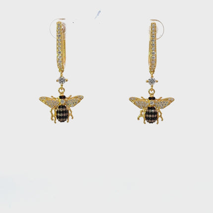 Honey Bee Drop Earrings Gold