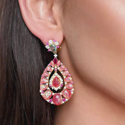 Paloma Pink Opal Drop Earrings Gold