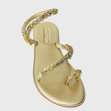 Sorrento Sandals – Gold Leather With Swarovski Crystals