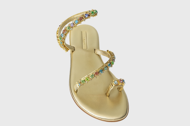 Sorrento Sandals – Gold Leather With Swarovski Crystals