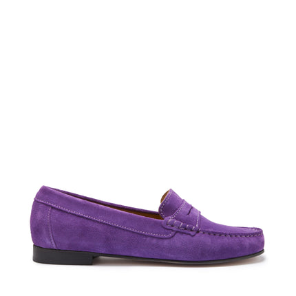 Women's Penny Loafers Leather Sole, Purple Suede