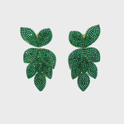 Petal Cascading Flower Earrings Gold Emerald Green