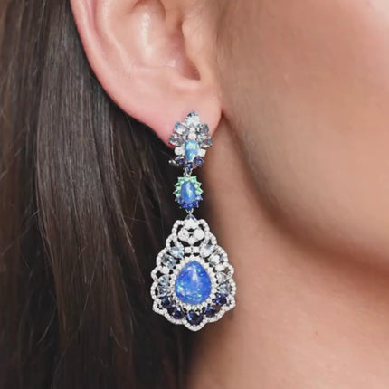 Mariana Blue Opal Drop Earrings Silver