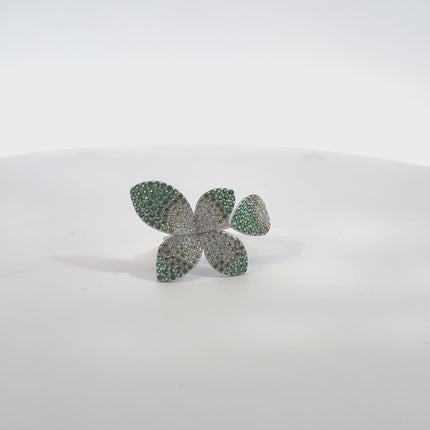 Camillia Flower Cocktail Ring Green Silver