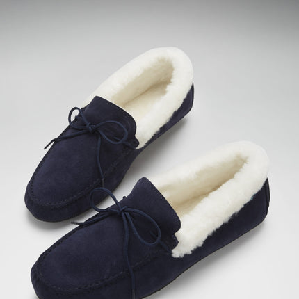 Slippers, Sheepskin, Navy Blue Suede