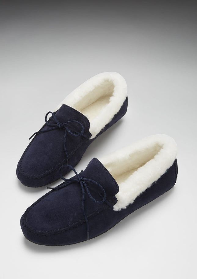 Slippers, Sheepskin, Navy Blue Suede