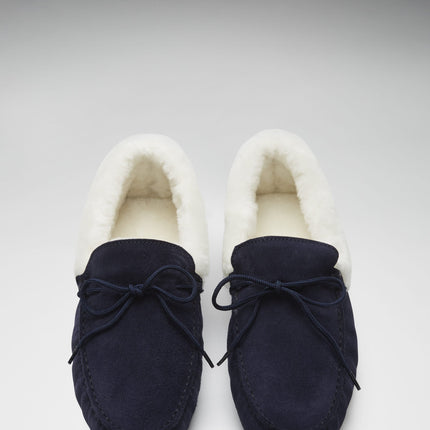 Slippers, Sheepskin, Navy Blue Suede