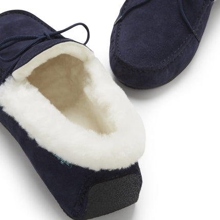 Slippers, Sheepskin, Navy Blue Suede