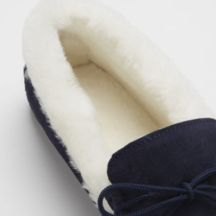 Slippers, Sheepskin, Navy Blue Suede