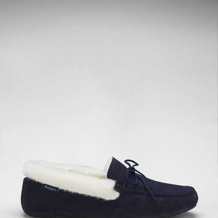 Slippers, Sheepskin, Navy Blue Suede