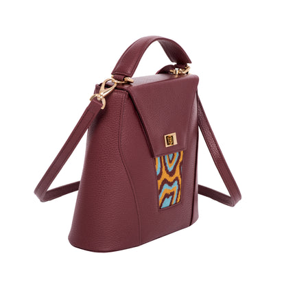 TATI BODUCH Designer Handbag, AGATE Collection, Genuine Leather: Brown, Knitwear: Turquoise