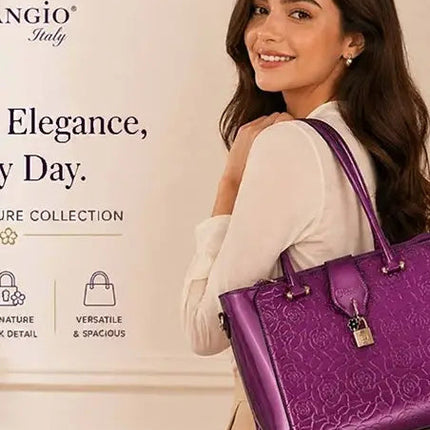 Brangio Italy Elegant Floral Embossed Designer Handbag