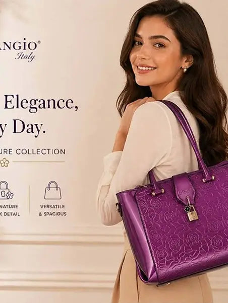 Brangio Italy Elegant Floral Embossed Designer Handbag