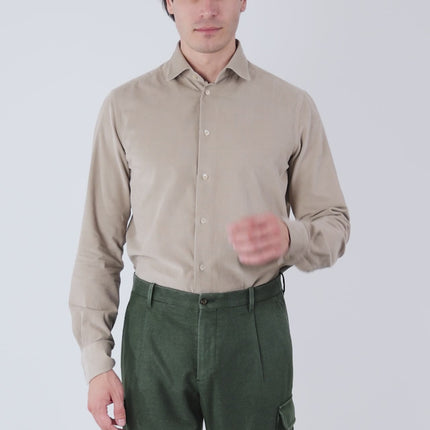 Beige Velvet Shirt 100% Cotton Autumn Winter