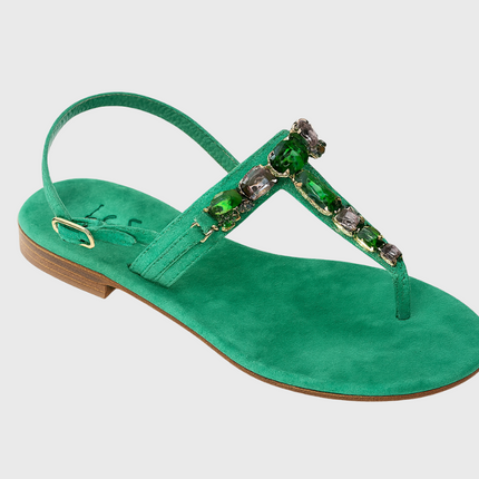 Portofino Sandals – Emerald Green Suede With Swarovski Crystals