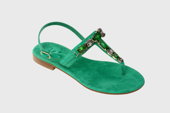 Portofino Sandals – Emerald Green Suede With Swarovski Crystals
