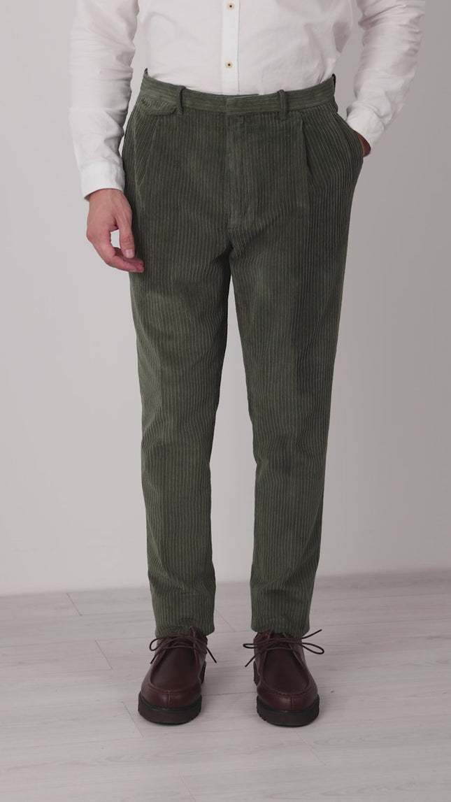 Autumn Winter Green Velvet Chino Trousers