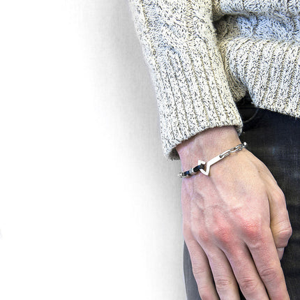 Grape Purple Frigate Anchor Silver and Flat Leather Bracelet