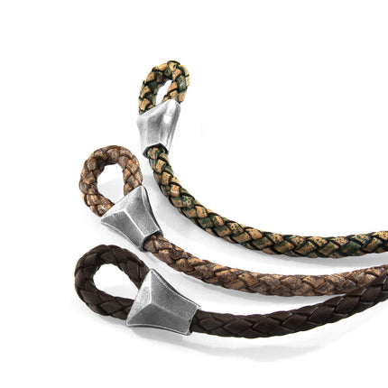 Petrol Green Alderney Silver and Braided Leather Bracelet