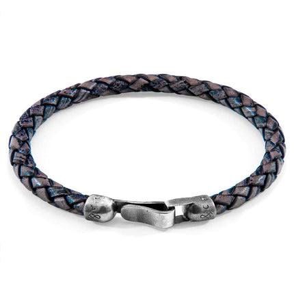 Indigo Blue Skye Silver and Braided Leather Bracelet