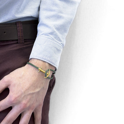 Racing Green Admiral Anchor 9ct Yellow Gold and Stingray Leather Bracelet