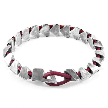 Red Bordeaux Brixham Maxi Silver and Round Leather Bracelet