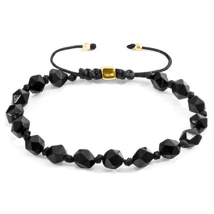 Black Agate Zebedee 9ct Yellow Gold and Stone Beaded Macrame Bracelet