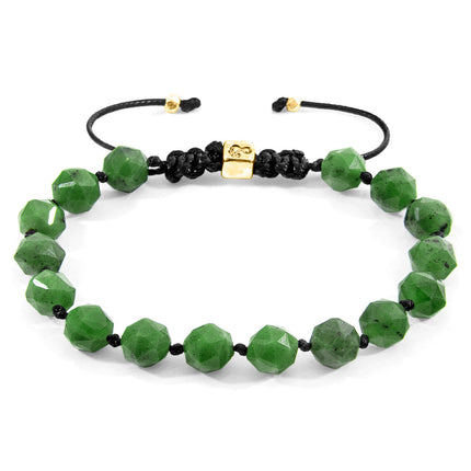 Green Jade Zebedee 9ct Yellow Gold and Stone Beaded Macrame Bracelet