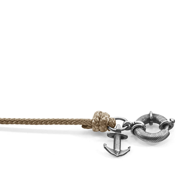 Sand Brown Clyde Anchor Silver and Rope Bracelet