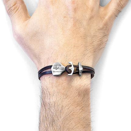 Dark Brown Delta Anchor Silver and Flat Leather Bracelet