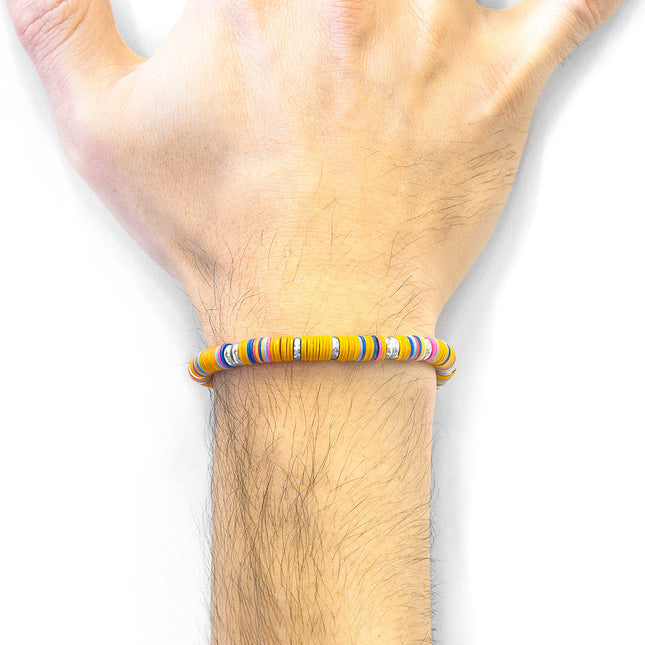 Orange Kivu Silver and Vinyl Disc Macrame Bracelet