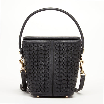 Woven Leather Bucket Bag Quilted Black Crossbody Purse Women's Handbag