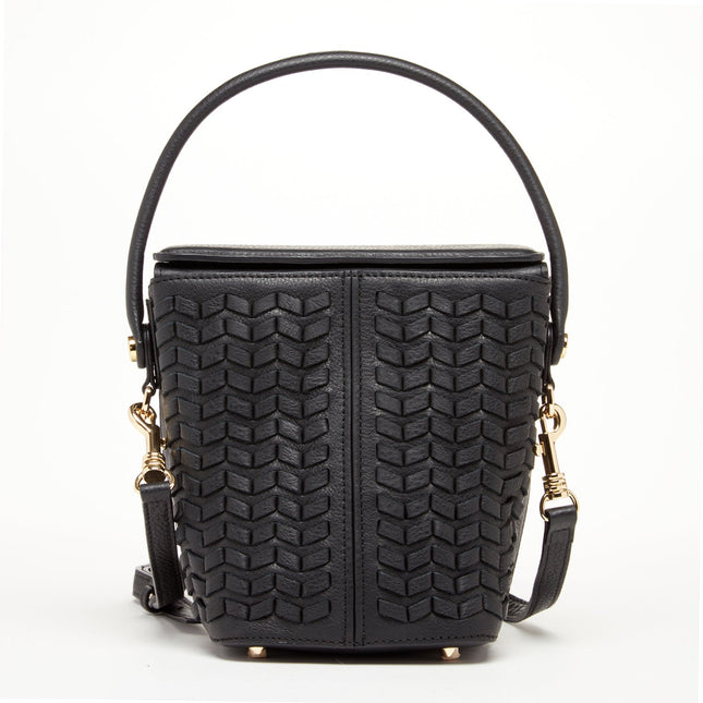 Woven Leather Bucket Bag Quilted Black Crossbody Purse Women's Handbag