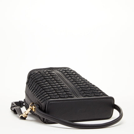 Woven Leather Bucket Bag Quilted Black Crossbody Purse Women's Handbag