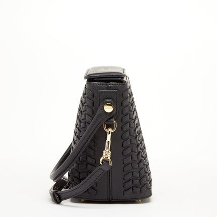 Woven Leather Bucket Bag Quilted Black Crossbody Purse Women's Handbag