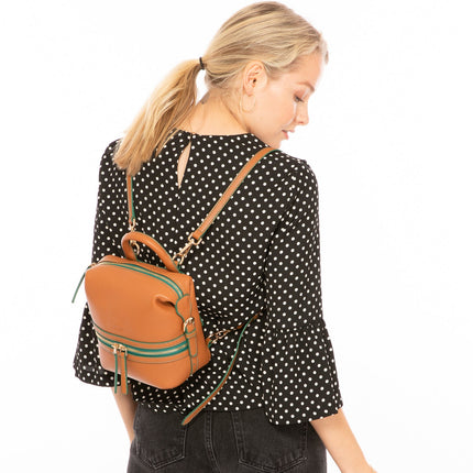 Brown Leather Backpack Purse for Women Convertible Crossbody Bag Medium Size With Front and Back Pockets